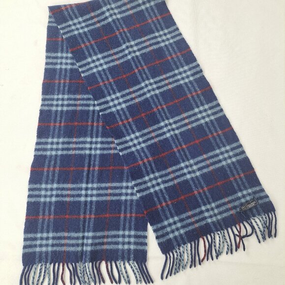 BURBERRY'S of London Vintage Classic Check Scarf 100% Lambswool Navy SCARF - Picture 2 of 7